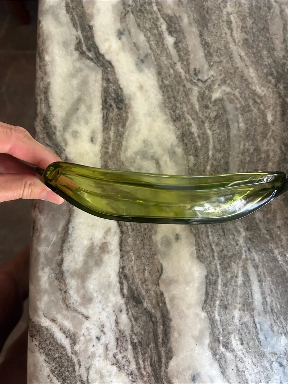 Vintage Indiana Glass Olive Green Sculpted Glass Tray